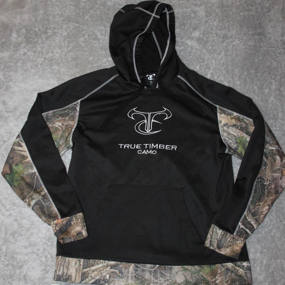 True Timber Hoodie Mens XL Black Camouflage Pullover Hooded Embroidered Logo
